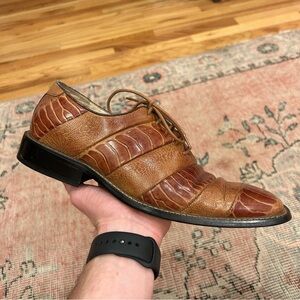 Vintage Giovanni Italy Exotic Leather Dress Shoes Mens 9.5 Brown Oxford